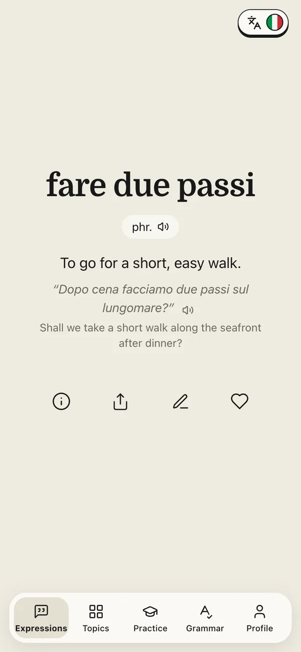 An Italian card with its English translation.